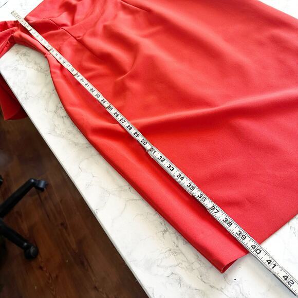 Milly Off-Shoulder Red-Orange Midi Dress - Picture 12 of 16